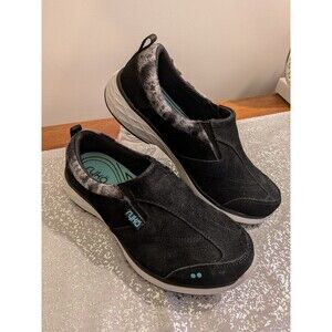 Ryka Terrain Womens 7W Slip-On Casual Sneaker Black Leather Suede Walking Shoe